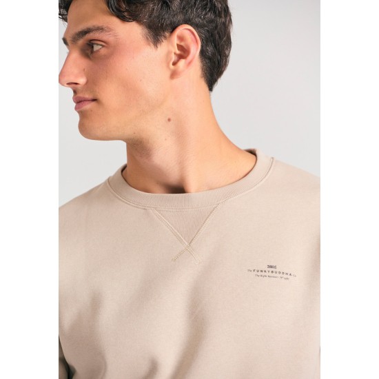 FUNKY BUDDHA FBM012-003-06 GREIGE Φούτερ λαιμόκοψη
