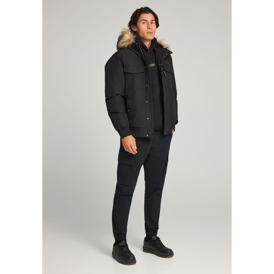 FUNKY BUDDHA FBM012-021-01 BLACK Ανδρικό puffer με αποσπώμενη κουκούλα