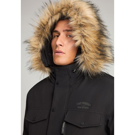 FUNKY BUDDHA FBM012-021-01 BLACK Ανδρικό puffer με αποσπώμενη κουκούλα