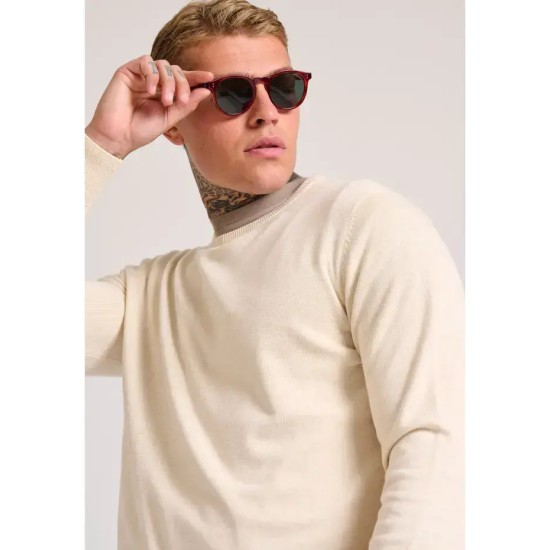 FUNKY BUDDHA FBM012-001-09 IVORY Ανδρικό βαμβακερό πουλόβερ