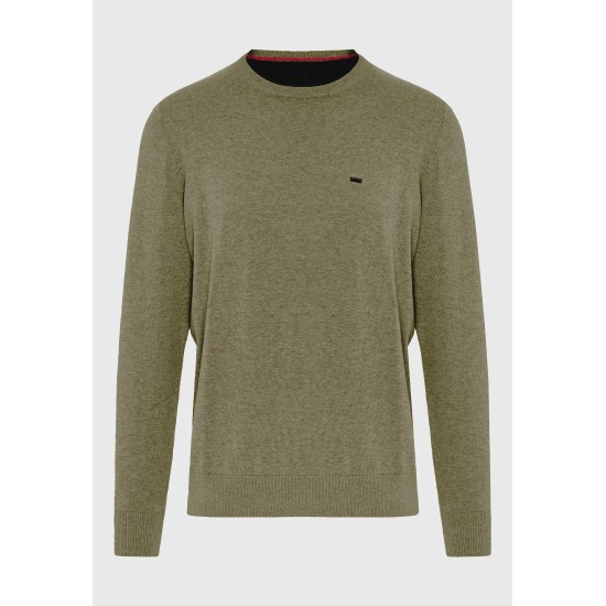 FUNKY BUDDHA FBM012-001-09 HUNTER GREEN MEL Ανδρικό βαμβακερό πουλόβερ