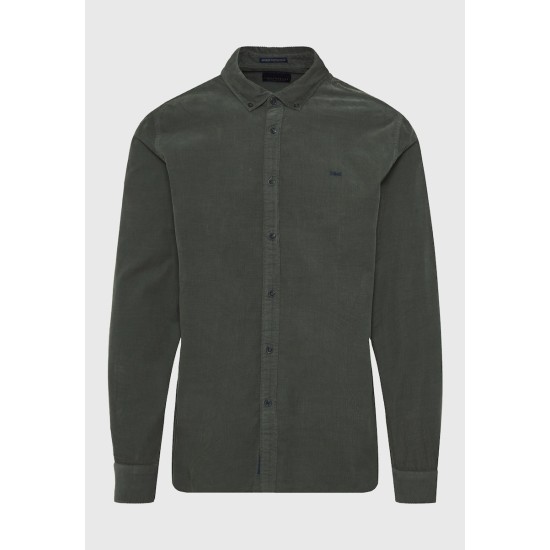 FUNKY BUDDHA FBM012-003-05 HUNTER GREEN Μακρυμάνικo Κοτλέ Πουκάμισο 