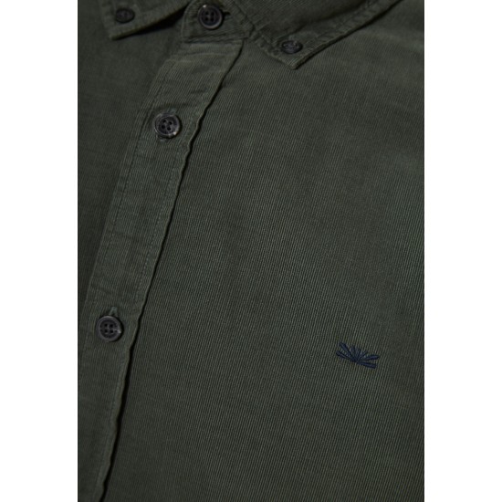 FUNKY BUDDHA FBM012-003-05 HUNTER GREEN Μακρυμάνικo Κοτλέ Πουκάμισο 