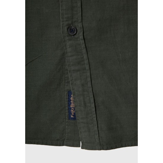 FUNKY BUDDHA FBM012-003-05 HUNTER GREEN Μακρυμάνικo Κοτλέ Πουκάμισο 