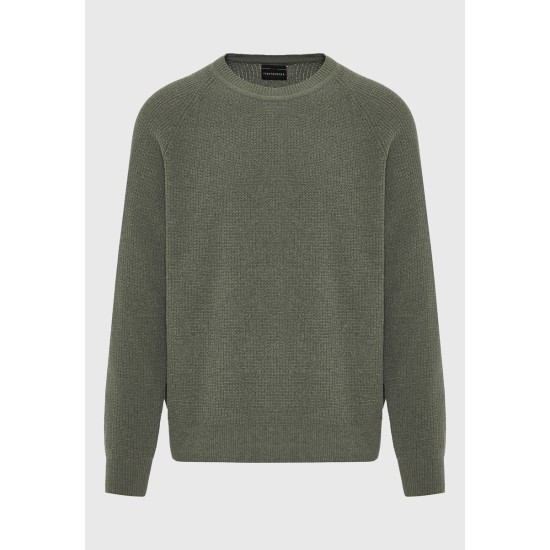 FUNKY BUDDHA FBM012-053-09 CEMENT Ανδρική πλεκτή μπλούζα με λαιμόκοψη