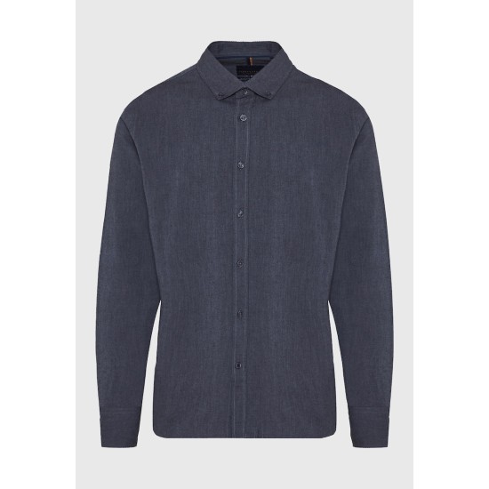 FUNKY BUDDHA FBM012-001-05 DK BLUE MELANGE Πουκάμισο μακρύ