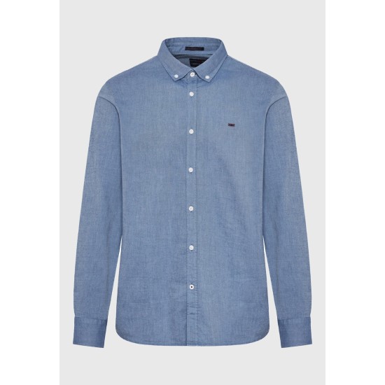 FUNKY BUDDHA FBM012-001-05 INDIGO MEL Πουκάμισο μακρύ