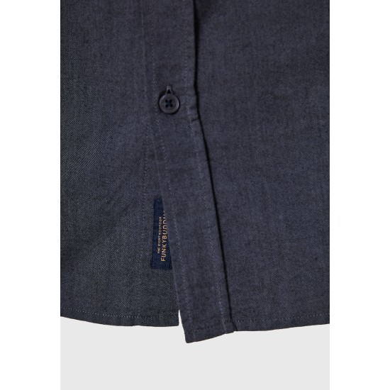 FUNKY BUDDHA FBM012-001-05 DK BLUE MELANGE Πουκάμισο μακρύ