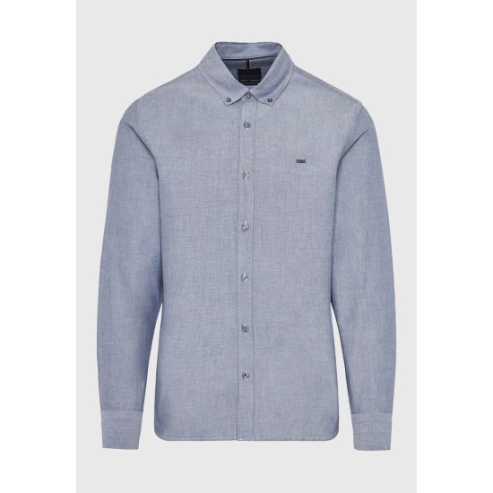 FUNKY BUDDHA FBM012-001-05 GREY MEL Πουκάμισο μακρύ