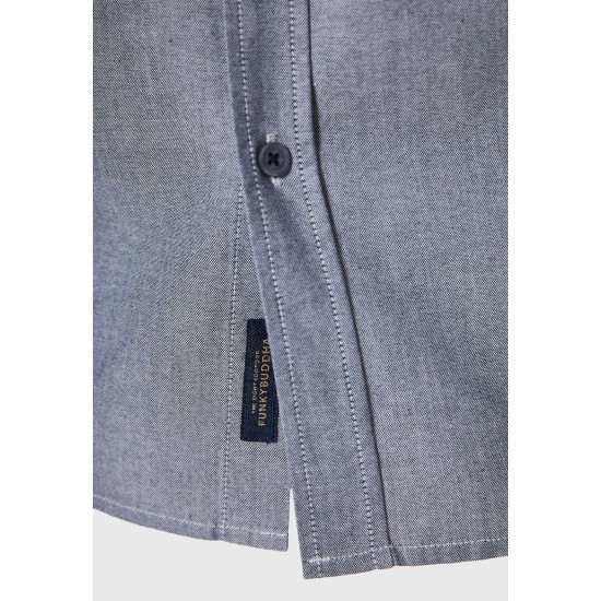 FUNKY BUDDHA FBM012-001-05 GREY MEL Πουκάμισο μακρύ