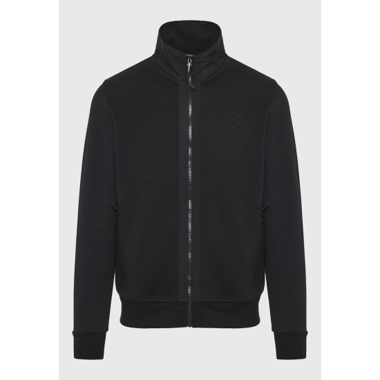 FUNKY BUDDHA FBM012-064-06 BLACK Ανδρική μονόχρωμη πικέ ζακέτα με φερμουάρ