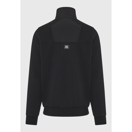 FUNKY BUDDHA FBM012-064-06 BLACK Ανδρική μονόχρωμη πικέ ζακέτα με φερμουάρ