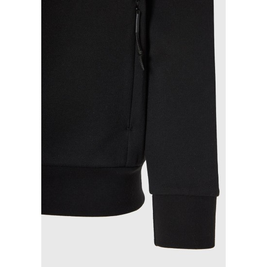 FUNKY BUDDHA FBM012-064-06 BLACK Ανδρική μονόχρωμη πικέ ζακέτα με φερμουάρ