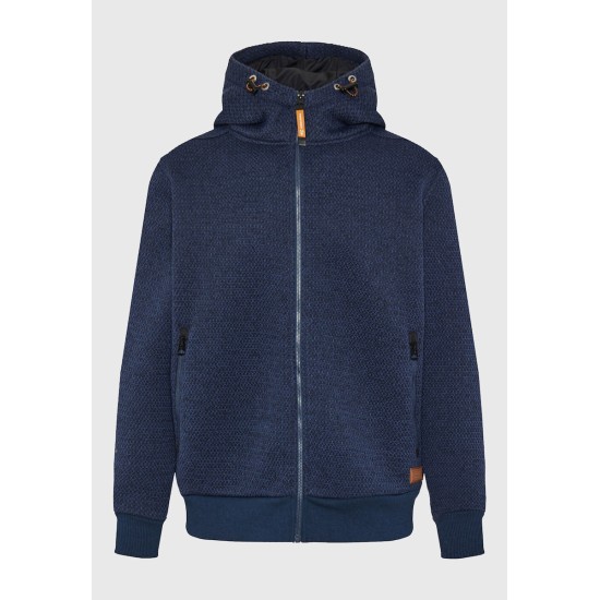 FUNKY BUDDHA FBM012-060-06 NAVY MELANGE Ζακέτα με κουκούλα σε πλεκτό ύφασμα