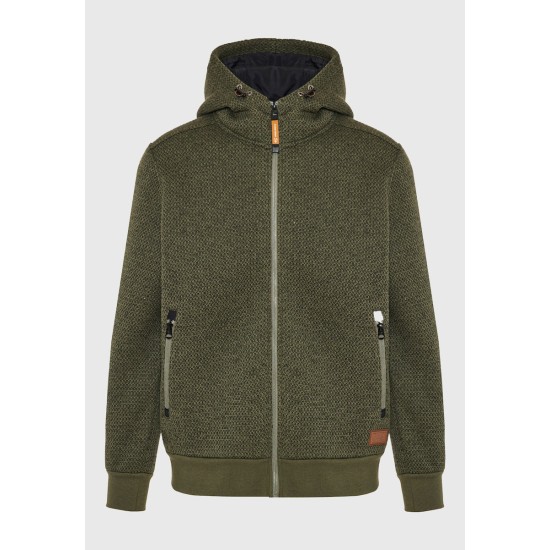 FUNKY BUDDHA FBM012-060-06 DUSTY OLIVE Ζακέτα με κουκούλα σε πλεκτό ύφασμα