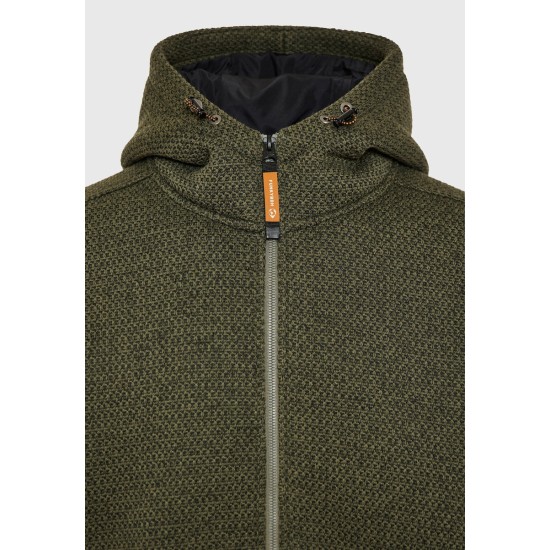 FUNKY BUDDHA FBM012-060-06 DUSTY OLIVE Ζακέτα με κουκούλα σε πλεκτό ύφασμα