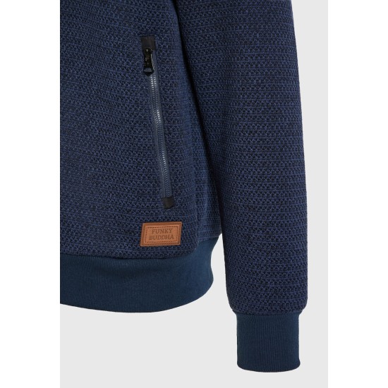 FUNKY BUDDHA FBM012-060-06 NAVY MELANGE Ζακέτα με κουκούλα σε πλεκτό ύφασμα
