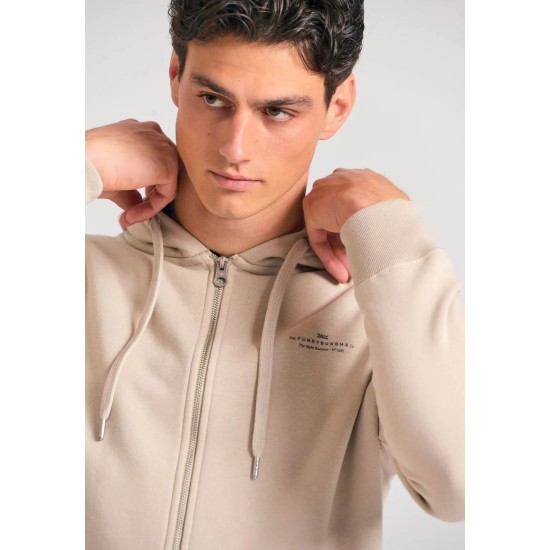 FUNKY BUDDHA FBM012-001-06 GREIGE Ανδρική φούτερ ζακέτα με κουκούλα