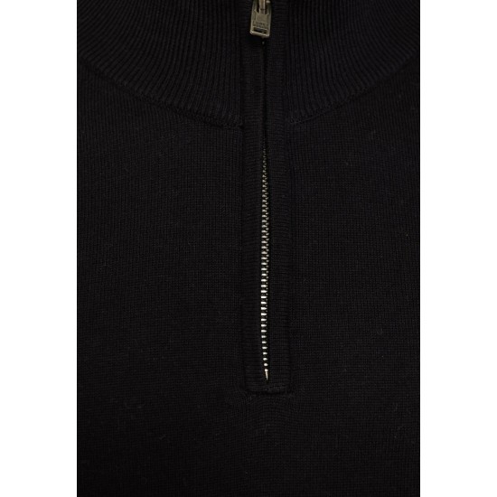 FUNKY BUDDHA FBM012-003-09 BLACK Πλεκτό πουλόβερ με φερμουάρ στο λαιμό