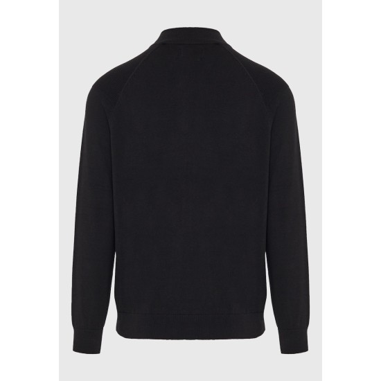 FUNKY BUDDHA FBM012-003-09 BLACK Πλεκτό πουλόβερ με φερμουάρ στο λαιμό