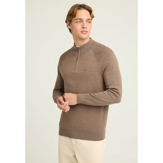 FUNKY BUDDHA FBM012-003-09 CIGAR Πλεκτό πουλόβερ με φερμουάρ στο λαιμό