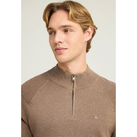 FUNKY BUDDHA FBM012-003-09 CIGAR Πλεκτό πουλόβερ με φερμουάρ στο λαιμό