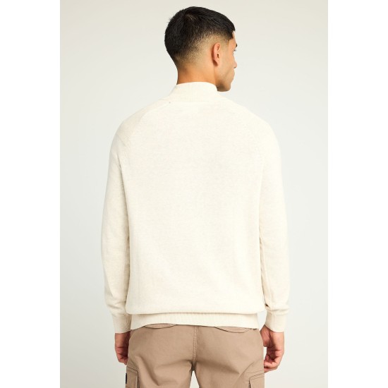 FUNKY BUDDHA FBM012-003-09 IVORY MEL Πλεκτό πουλόβερ με φερμουάρ στο λαιμό