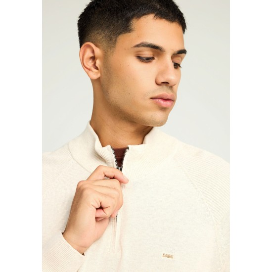 FUNKY BUDDHA FBM012-003-09 IVORY MEL Πλεκτό πουλόβερ με φερμουάρ στο λαιμό