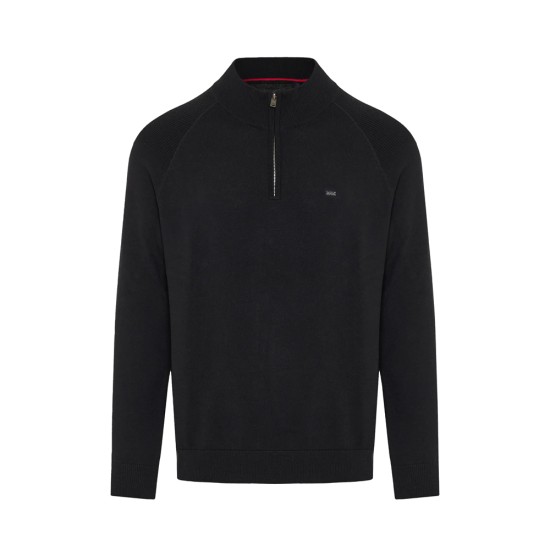 FUNKY BUDDHA FBM012-003-09 BLACK Πλεκτό πουλόβερ με φερμουάρ στο λαιμό