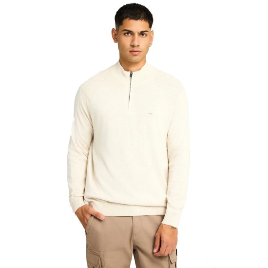 FUNKY BUDDHA FBM012-003-09 IVORY MEL Πλεκτό πουλόβερ με φερμουάρ στο λαιμό