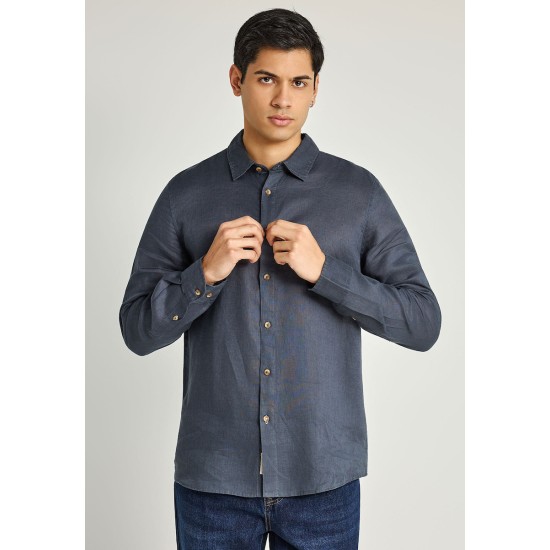 FUNKY BUDDHA FBM013-001-05 DK GREY Essential λινό πουκάμισο