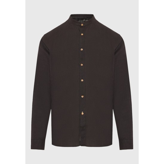 Ανδρικό λινό πουκάμισο με λαιμό mao FBM013-003-05 BLACK 