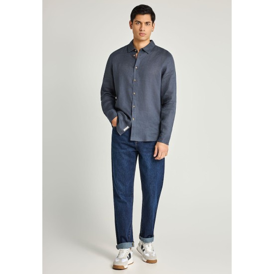 FUNKY BUDDHA FBM013-001-05 DK GREY Essential λινό πουκάμισο