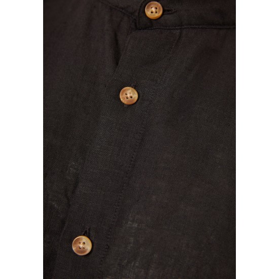 Ανδρικό λινό πουκάμισο με λαιμό mao FBM013-003-05 BLACK 
