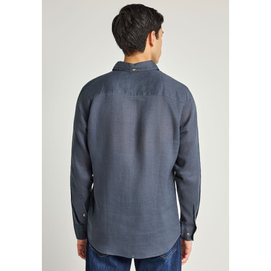 FUNKY BUDDHA FBM013-001-05 DK GREY Essential λινό πουκάμισο
