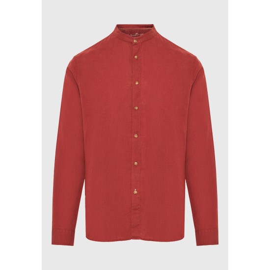 Ανδρικό λινό πουκάμισο με λαιμό mao FBM013-003-05 HENNA BROWN