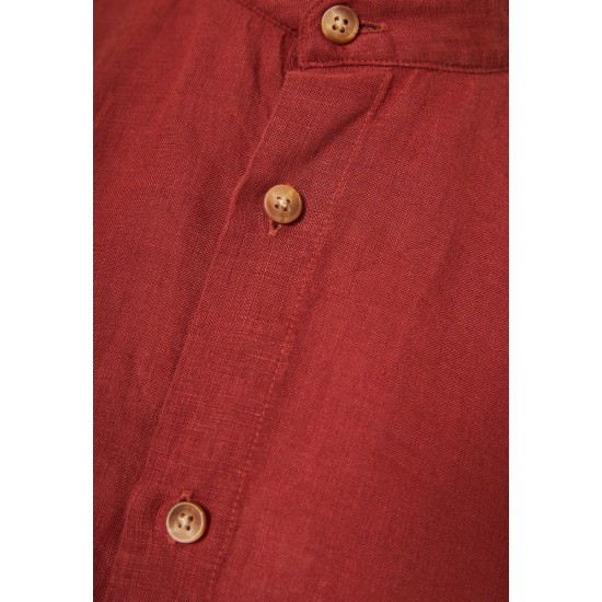Ανδρικό λινό πουκάμισο με λαιμό mao FBM013-003-05 HENNA BROWN
