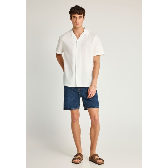 FUNKY BUDDHA FBM013-027-05 OFF WHITE κοντομάνικο πουκάμισο από βαμβάκι