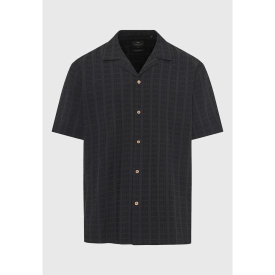 FUNKY BUDDHA FBM013-023-05 BLACK Ανδρικό oversized fit κοντομάνικο πουκάμισο