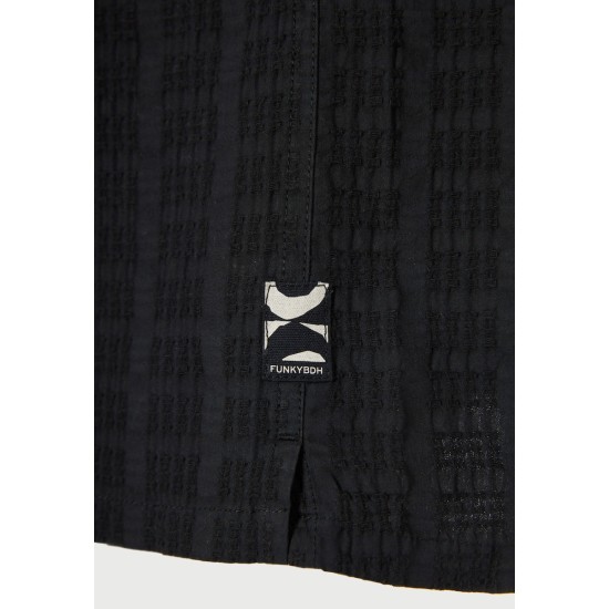 FUNKY BUDDHA FBM013-023-05 BLACK Ανδρικό oversized fit κοντομάνικο πουκάμισο