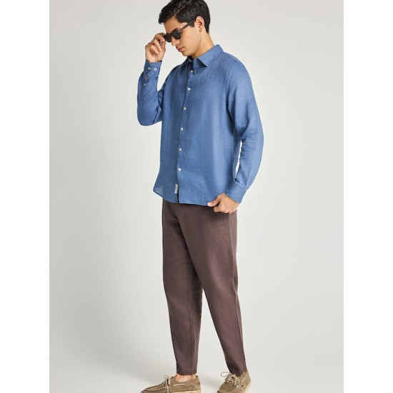 FUNKY BUDDHA FBM013-001-05 INDIGO Essential λινό πουκάμισο