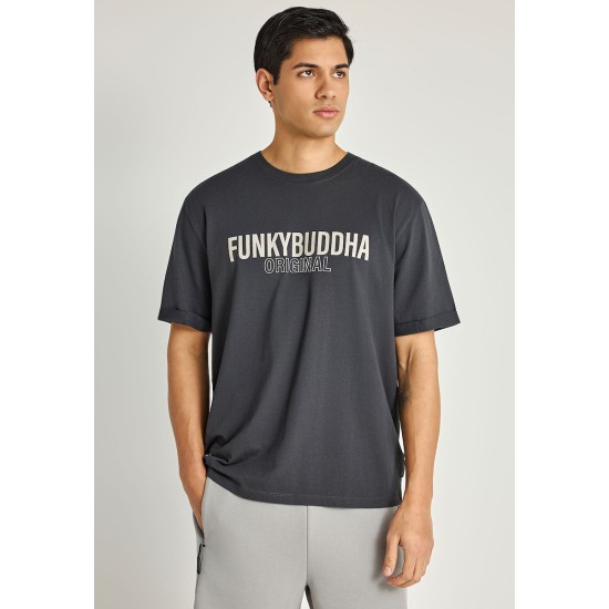 FUNKY BUDDHA FBM013-032-04 ANTHRACITE T-shirt με τύπωμα στο στήθος