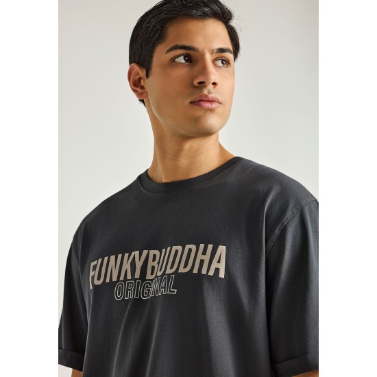 FUNKY BUDDHA FBM013-032-04 ANTHRACITE T-shirt με τύπωμα στο στήθος