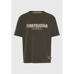 FUNKY BUDDHA FBM013-032-04 DUSTY OLIVE T-shirt με τύπωμα στο στήθος