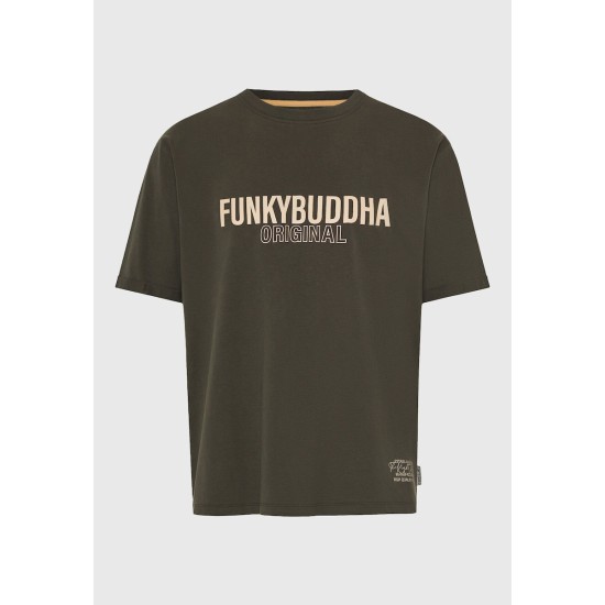 FUNKY BUDDHA FBM013-032-04 DUSTY OLIVE T-shirt με τύπωμα στο στήθος