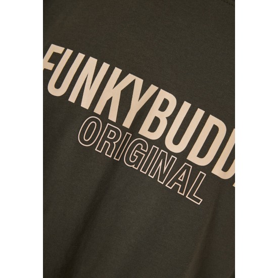 FUNKY BUDDHA FBM013-032-04 DUSTY OLIVE T-shirt με τύπωμα στο στήθος