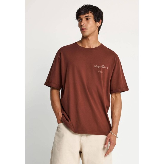 FUNKY BUDDHA FBM013-013-04 BRUNETTE Ανδρικό βαμβακερό t-shirt με τύπωμα
