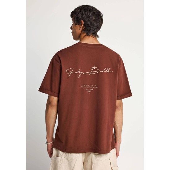 FUNKY BUDDHA FBM013-013-04 BRUNETTE Ανδρικό βαμβακερό t-shirt με τύπωμα