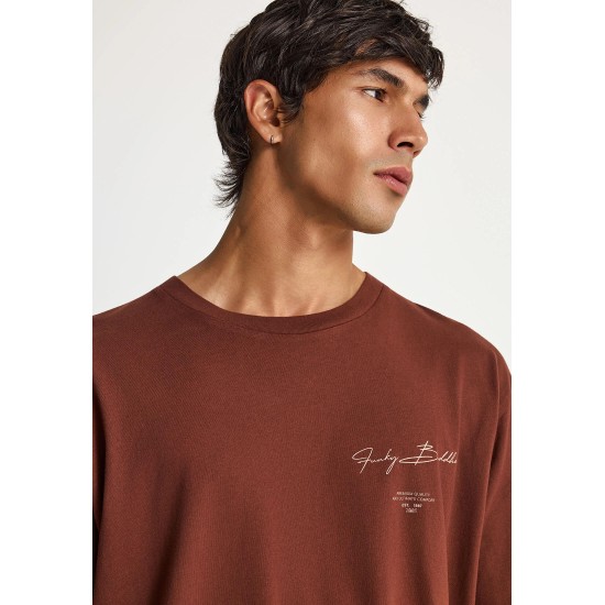 FUNKY BUDDHA FBM013-013-04 BRUNETTE Ανδρικό βαμβακερό t-shirt με τύπωμα