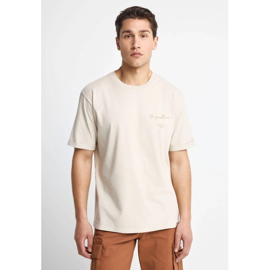 FUNKY BUDDHA FBM013-013-04 CLOUD CREAM Ανδρικό βαμβακερό t-shirt με τύπωμα